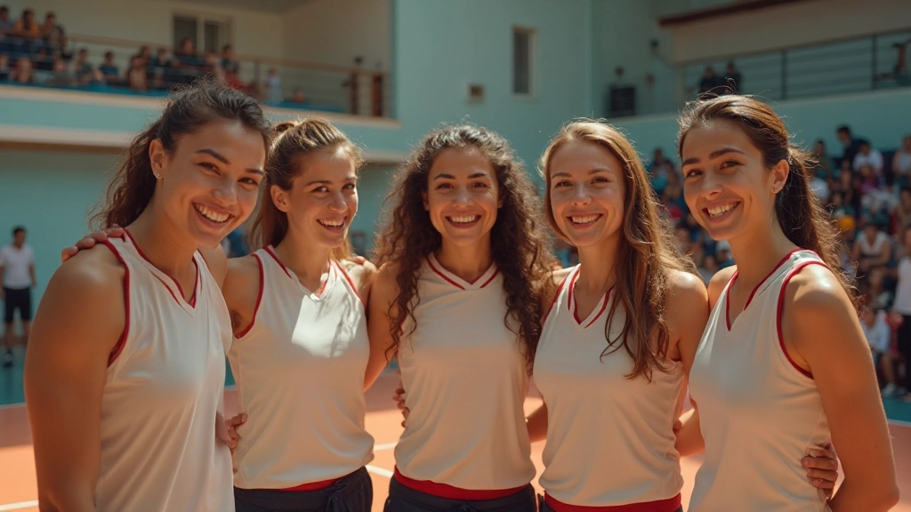 فريق كرة طائرة محترف يحتفل بنجاح تدريب جماعي مكثف مع ارتفاع الروح المعنوية